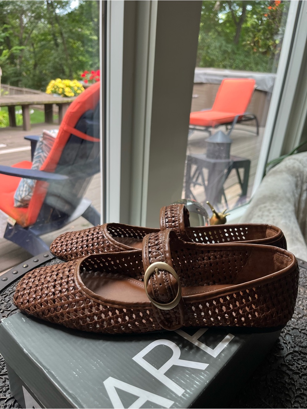 AREZZO EVE SQUARE TOE WOVEN BALLET FLATS IN WARM CARAMEL 8.5
